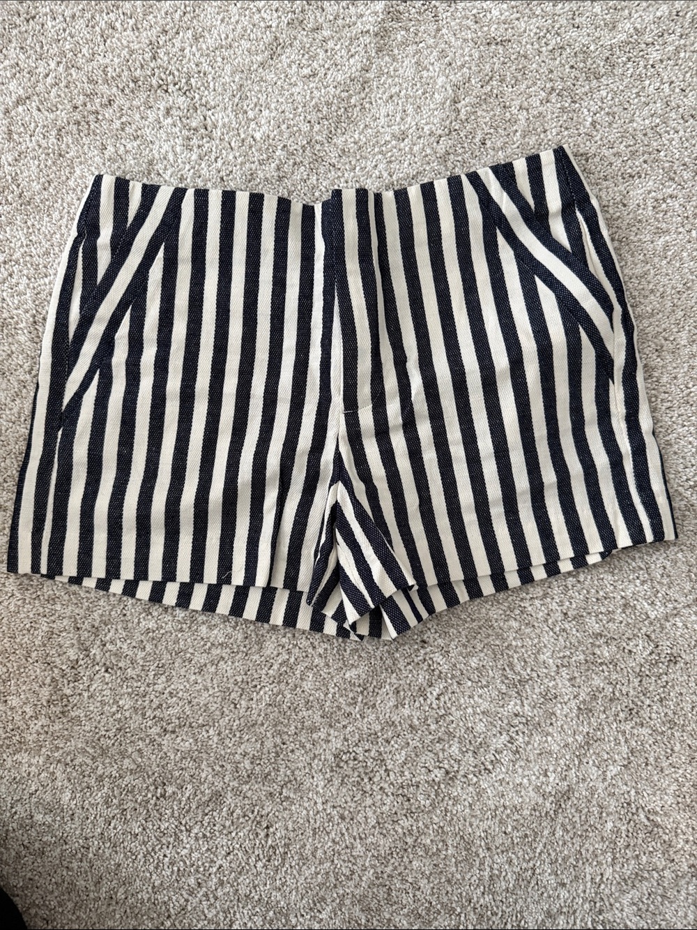 Banana Republic Navy and Cream Striped High-Waist Shorts